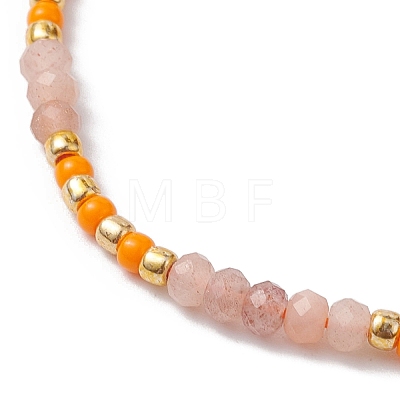 Bohemian Style Natural Sunstone & Glass Braided Bead Bracelet BJEW-JB10136-03-1