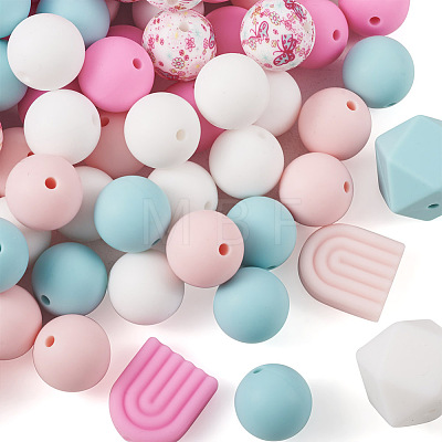 78Pcs 10 Style Round/Hexagon/Arch Food Grade Eco-Friendly Silicone Beads SIL-TA0001-43-1