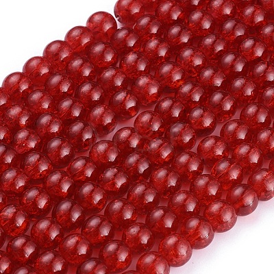Red Crackle Glass Round Beads Strands X-CCG-Q001-8mm-13-1