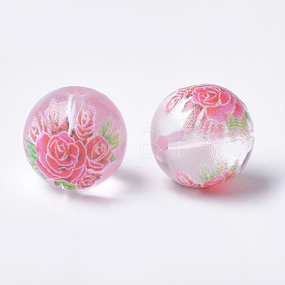 Printed & Spray Painted Transparent Glass Beads X-GLAA-S047-04A-02-1