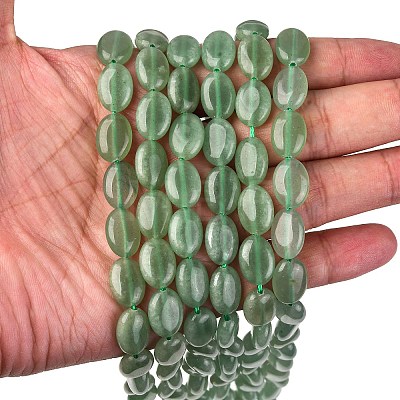 Natural Green Aventurine Flat Oval Bead Strands G-M206-22-1