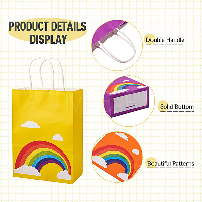 12Pcs 6 Colors Paper Rainbow Printed Carry Storage Tote Bags ABAG-TA0002-05A-1