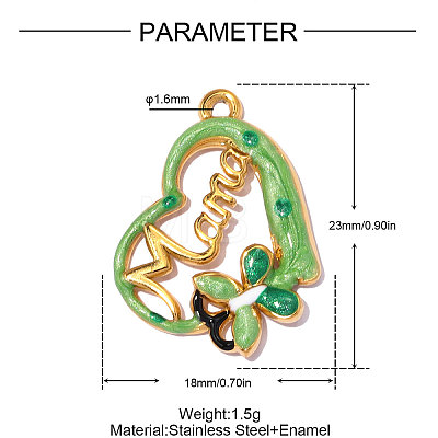 Mother's Day 304 Stainless Steel Enamel Pendants STAS-OY013-86G-1