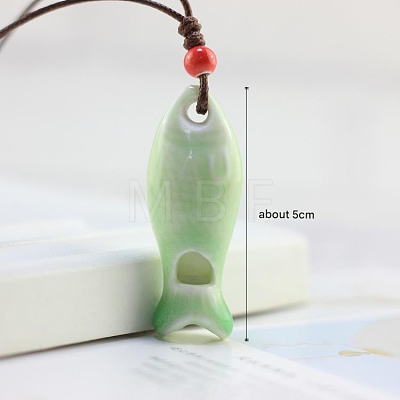 Fish Porcelain Whistle Pendant Necklaces with Adjustable Wax Cord FS-WG46CDC-05-1