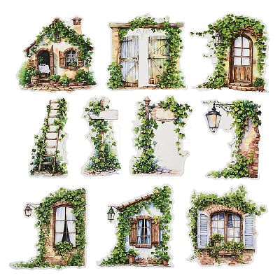 10Pcs 10 Styles Garden Series Waterproof PET Stickers DIY-G121-06B-1