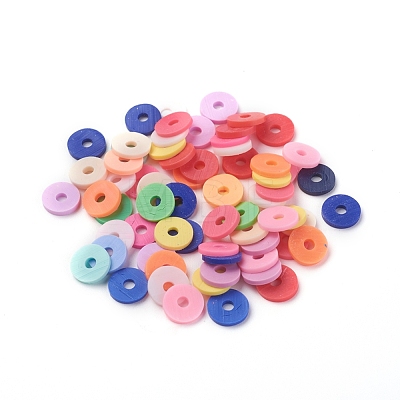 Flat Round Handmade Polymer Clay Beads CLAY-R067-8.0mm-M1-1