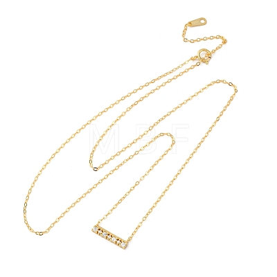 925 Sterling Silver Micro Pave Clear Cubic Zirconia Rectangle Pendant Necklaces for Women NJEW-D316-02G-1