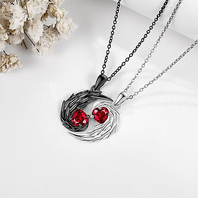 Alloy Siam Rhinestone Couple Angle Evil Wing Heart Pendant Necklaces Set FS-WGC1EEF-01-1
