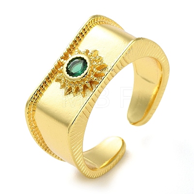 Rack Plating Brass Micro Pave Glass Open Cuff Rings RJEW-K266-12G-1