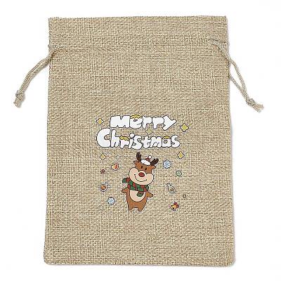 Christmas Printed Burlap Packing Pouches Drawstring Bags ABAG-Q053-02B-05-1