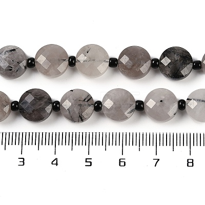 Natural Tourmalinated Quartz Beads Strands G-B094-A25-01-1