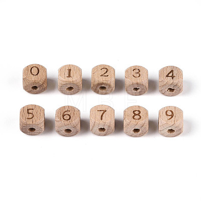 Engraved Beech Wood Beads WOOD-N022-07-1