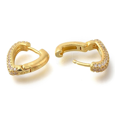 Rack Plating Heart Brass Pave Clear Cubic Zirconia Hoop Earrings EJEW-I310-09G-1