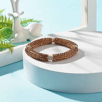 Bling Polymer Clay Rhinestone Curved Tube Beads Stretch Bracelet for Women BJEW-JB07490-02-1