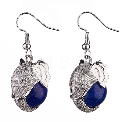 Natural Dyed Lapis Lazuli Elephant Head Dangle Earrings EJEW-A092-07P-09-1