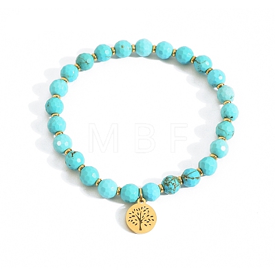 6.2MM Faceted Round Synthetic Turquoise Beaded Stretch Bracelets WG42E8E-03-1