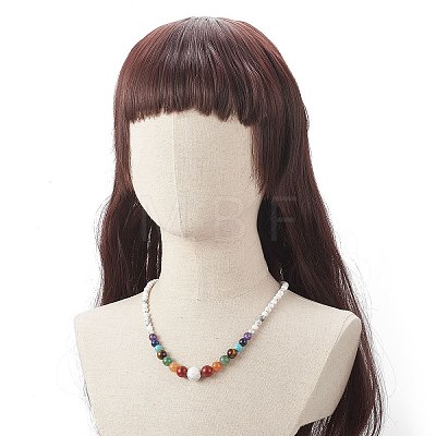 Natural & Synthetic Mixed Gemstone Graduated Beaded Necklace for Women NJEW-JN04187-1