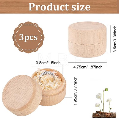 Round Beechwood Jewelry Storage Gift Box with Lid CON-WH0085-57-1