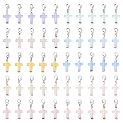 Plastic Cross Pendant Decorations HJEW-JM04519-1