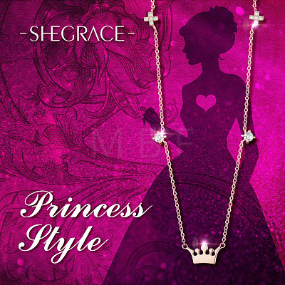 SHEGRACE 925 Sterling Silver Necklace with Crown Pendant JN676B-1
