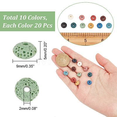 200Pcs 10 Colors Natural Lava Rock Beads G-AR0005-23-1