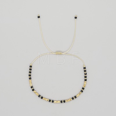 Adjustable Boho Natural Obsidian Faceted Rondelle Braided Bead Bracelets OW0255-8-1