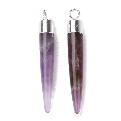 Natural Amethyst Brass Pointed Pendants G-B025-02P-03-1