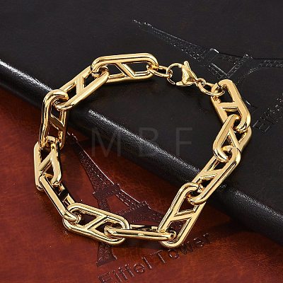 304 Stainless Steel Oval Link  Chain Bracelets for Women Men BJEW-F488-49C-G-1