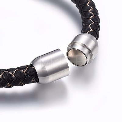 Leather Braided Cord Bracelet with Magnetic Clasp for Men Women BJEW-G603-04C-01-1