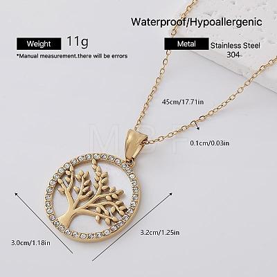 304 Stainless Crystal Rhinestone Tree of Life Pendant Necklaces for Women AP2752-4-1