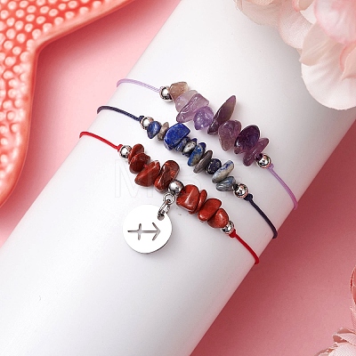 3Pcs Constellations Adjustable Nylon Cord Braided Bead Bracelets for Women Men BJEW-JB11325-09-1