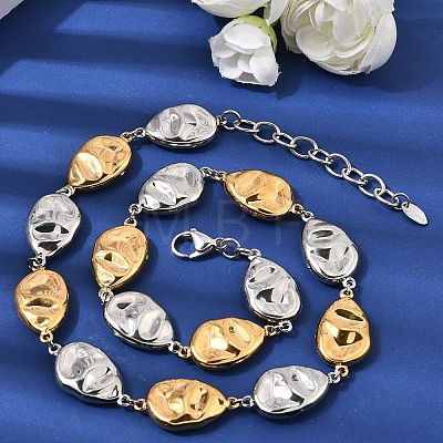 Two Tone 316L Surgical Stainless Steel Textured Flat Teardrop Link Chain Necklaces NJEW-D297-03GP-1