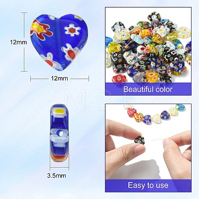 2 Strands Handmade Millefiori Glass Heart Bead Strands LK-CJ0001-01-1