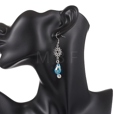 Teardrop with Flower Alloy Glass Dangle Earrings EJEW-JE06819-01-1