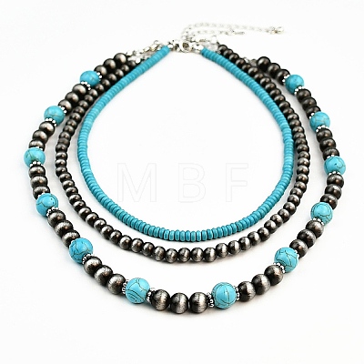 3Pcs Synthesis Turquoise & Acrylic Beaded 3 Layer Necklace Sets FS-WGF91B6-01-1