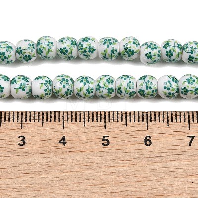 Handmade Flower Printed Porcelain Ceramic Beads Strands PORC-M005-6mm-07-1