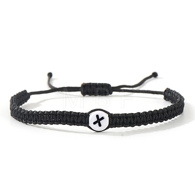 Flat Round with Letter Pattern Resin Beads Braided Bead Bracelets FS-WG43323-24-1