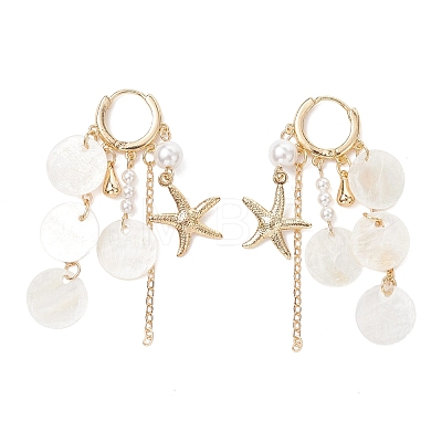 Shell Pearl Hoop Earrings EJEW-TA00789-1