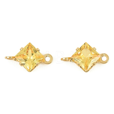 Brass Pave Cubic Zirconia Rhombus Connector Charms KK-P347-04G-02-1