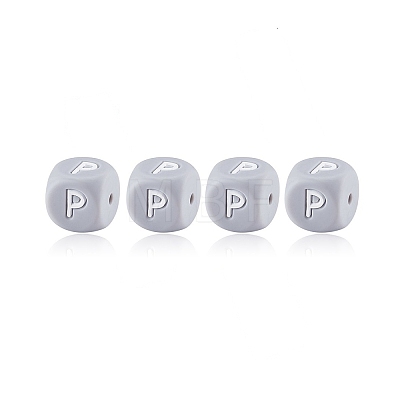 20Pcs Grey Cube Letter Silicone Beads 12x12x12mm Square Dice Alphabet Beads with 2mm Hole Spacer Loose Letter Beads for Bracelet Necklace Jewelry Making JX436P-1