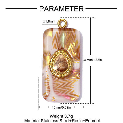 304 Stainless Steel Resin Pendants STAS-OY012-57G-1