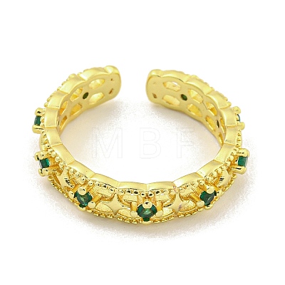 Hollow Brass Micro Pave Green Cubic Zirconia Cuff Rings RJEW-L113-007G-1