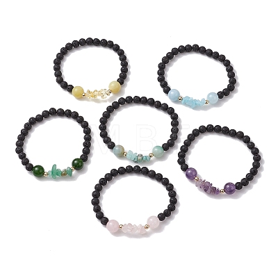 5Pcs Natural Gemstone Round Beads Stretch Bracelet Sets for Women BJEW-JB10981-1