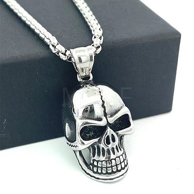 304 Stainless Steel Gothic Skull Pendant Necklaces for Men QF4021-1