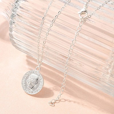 304 Stainless Steel Flat Round Cameo Pendant Cable Chain Necklaces for Women STAS-Z108-02S-02-1