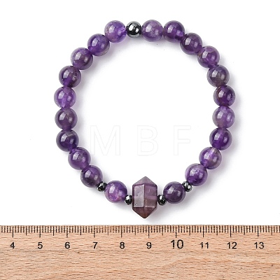 Natural Amethyst Beaded Stretch Bracelet for Women BJEW-A145-01F-1