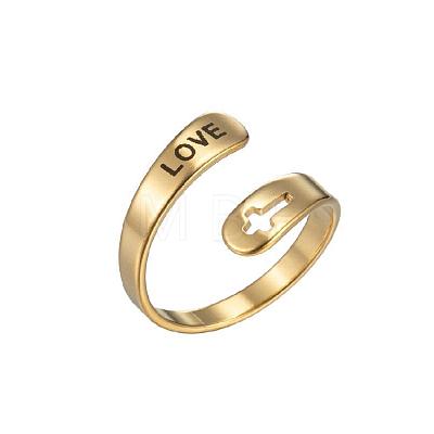 Hollow Out Cross with Word Love 201 Stainless Steel Cuff Rings FS-WGED892-08-1