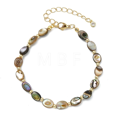 Natural Paua Shell & Brass Beaded Bracelets for Women BJEW-JB13708-1