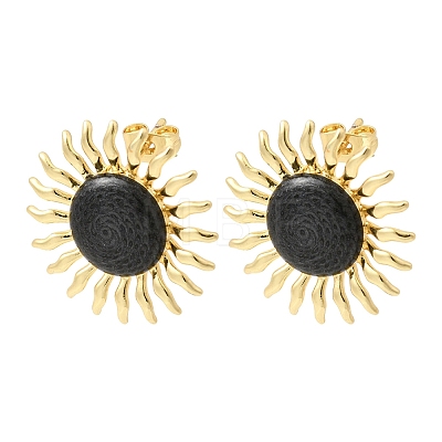 Sun Brass Stud Earrings EJEW-D352-02G-1