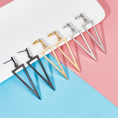 3 Pairs 3 Colors Alloy Hollow Out Triangle Dangle Stud Earrings for Women EJEW-AN0003-03-1